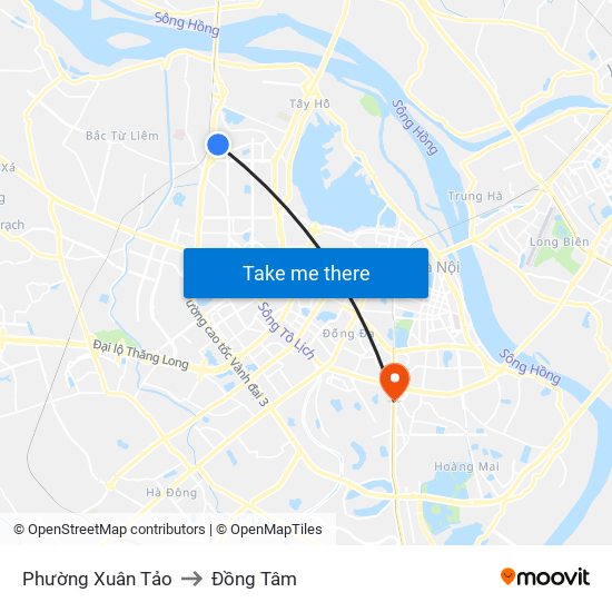 Phường Xuân Tảo to Đồng Tâm map