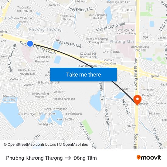 Phường Khương Thượng to Đồng Tâm map