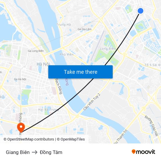 Giang Biên to Đồng Tâm map