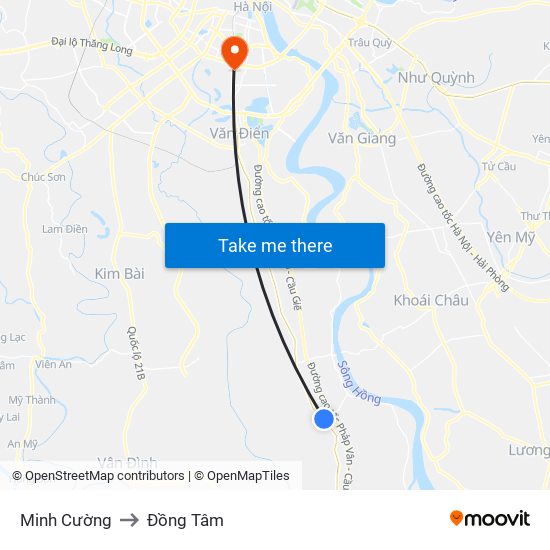 Minh Cường to Đồng Tâm map