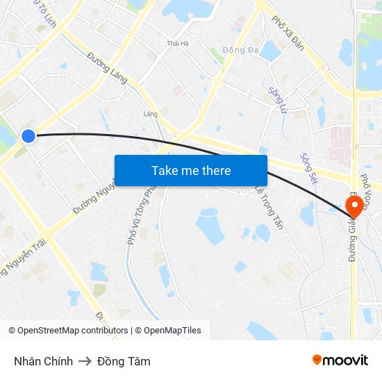 Nhân Chính to Đồng Tâm map