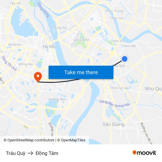 Trâu Quỳ to Đồng Tâm map