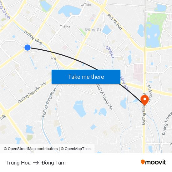 Trung Hòa to Đồng Tâm map