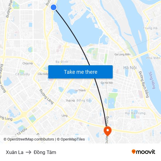 Xuân La to Đồng Tâm map