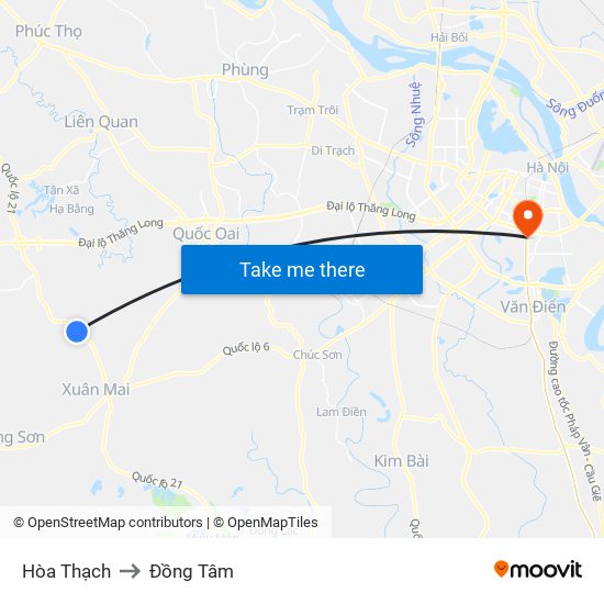 Hòa Thạch to Đồng Tâm map