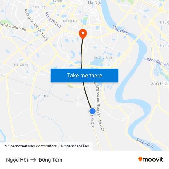 Ngọc Hồi to Đồng Tâm map