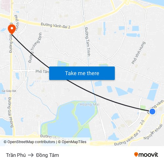 Trần Phú to Đồng Tâm map