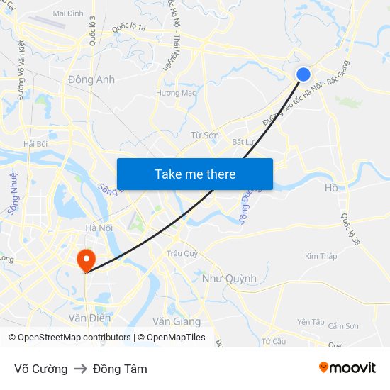 Võ Cường to Đồng Tâm map