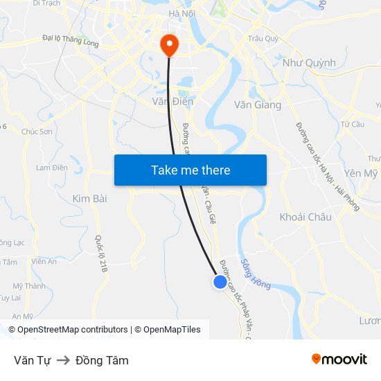 Văn Tự to Đồng Tâm map