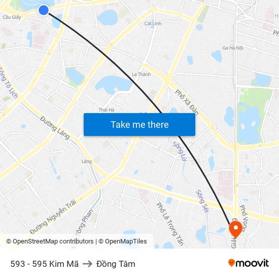 593 - 595 Kim Mã to Đồng Tâm map