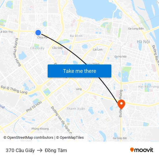 370 Cầu Giấy to Đồng Tâm map