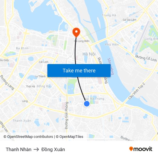 Thanh Nhàn to Đồng Xuân map