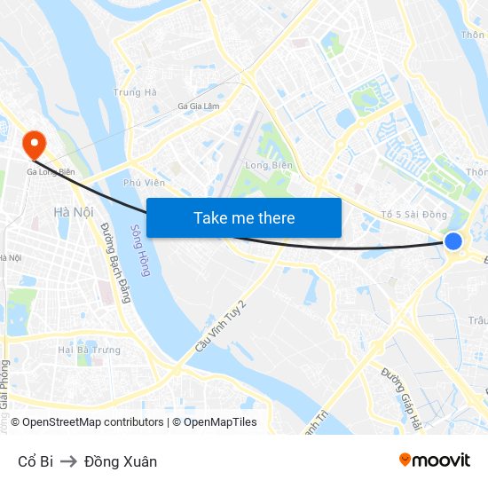 Cổ Bi to Đồng Xuân map