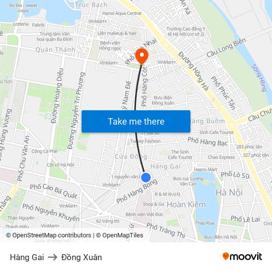 Hàng Gai to Đồng Xuân map