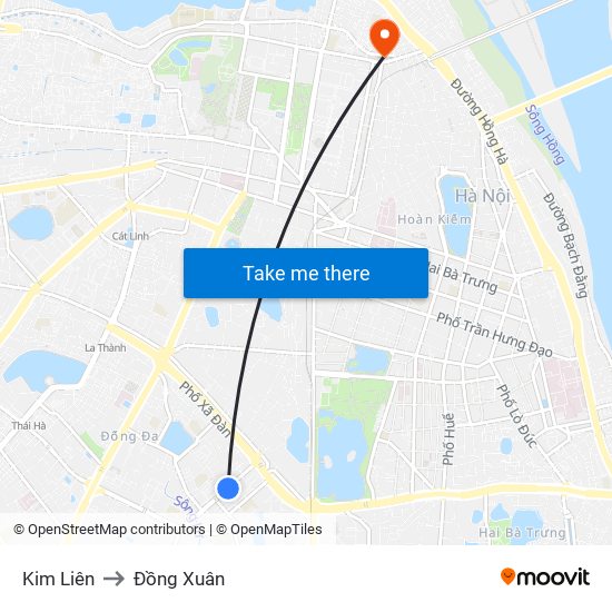 Kim Liên to Đồng Xuân map