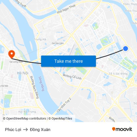 Phúc Lợi to Đồng Xuân map