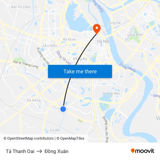 Tả Thanh Oai to Đồng Xuân map