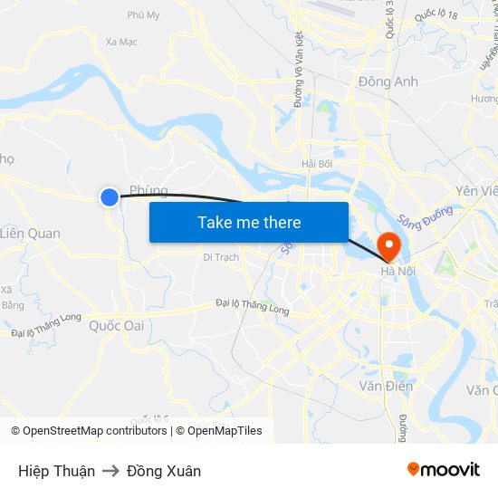 Hiệp Thuận to Đồng Xuân map