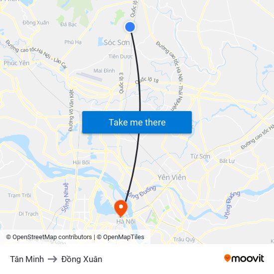 Tân Minh to Đồng Xuân map