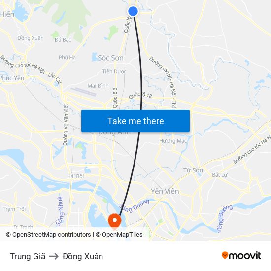 Trung Giã to Đồng Xuân map