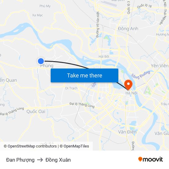 Đan Phượng to Đồng Xuân map