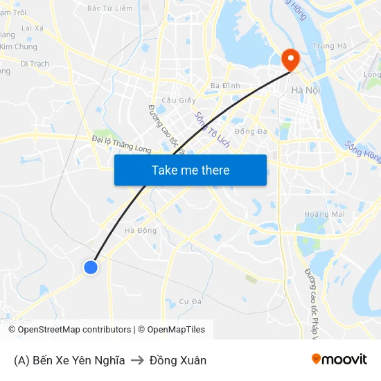 (A) Bến Xe Yên Nghĩa to Đồng Xuân map