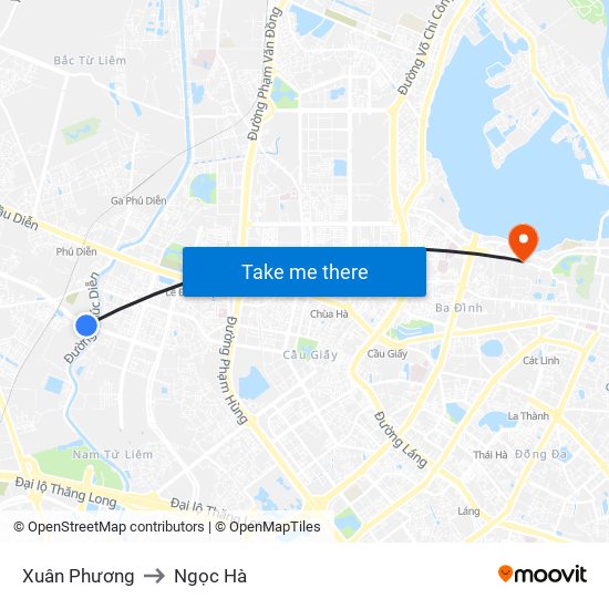 Xuân Phương to Ngọc Hà map