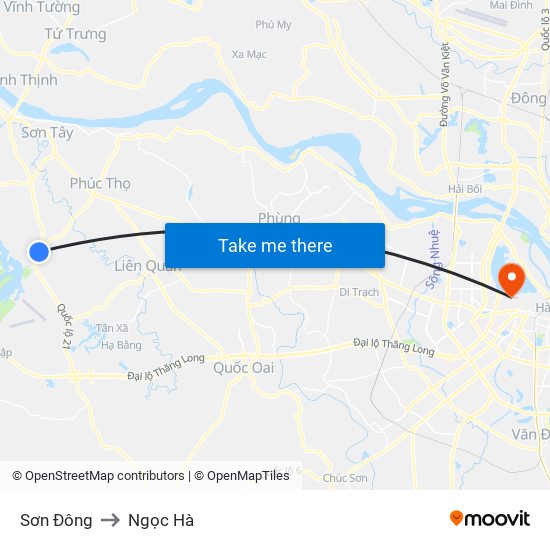 Sơn Đông to Ngọc Hà map