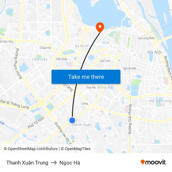 Thanh Xuân Trung to Ngọc Hà map