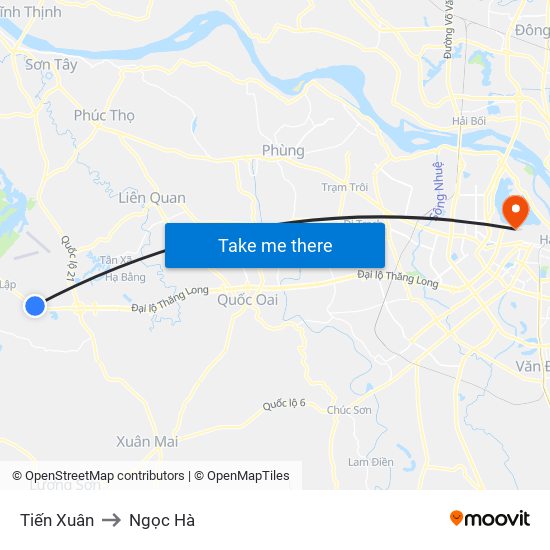 Tiến Xuân to Ngọc Hà map