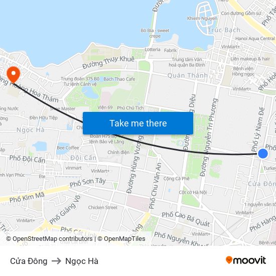 Cửa Đông to Ngọc Hà map