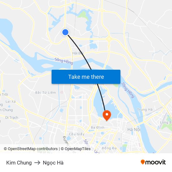 Kim Chung to Ngọc Hà map