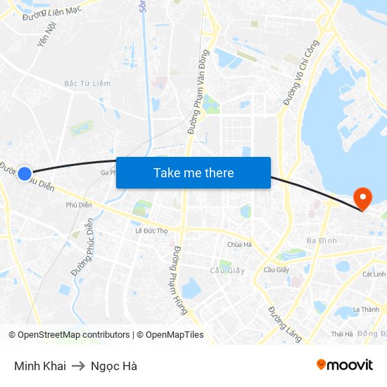 Minh Khai to Ngọc Hà map