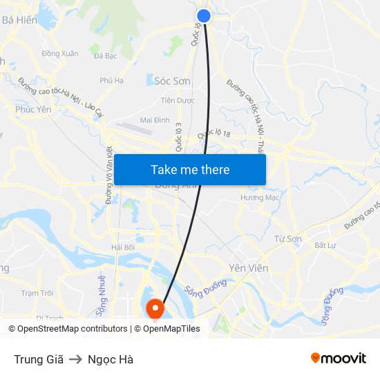 Trung Giã to Ngọc Hà map