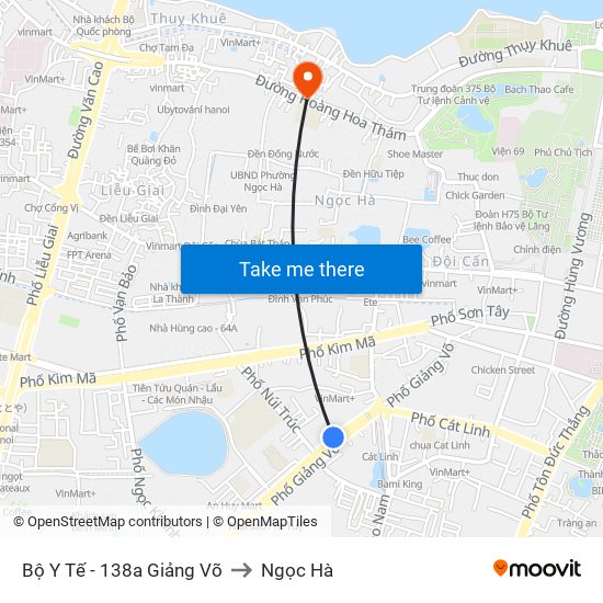 Bộ Y Tế - 138a Giảng Võ to Ngọc Hà map