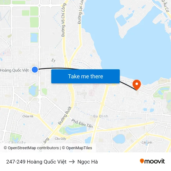 247-249 Hoàng Quốc Việt to Ngọc Hà map
