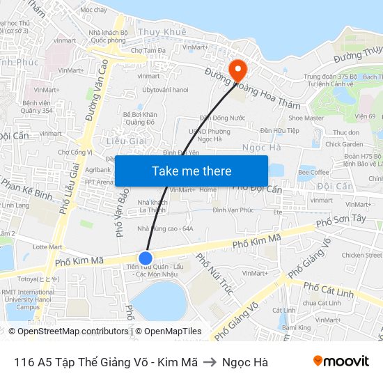 116 A5 Tập Thể Giảng Võ - Kim Mã to Ngọc Hà map