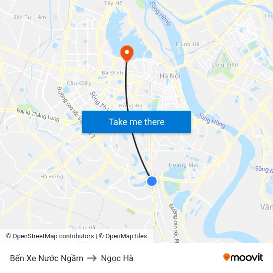 Bến Xe Nước Ngầm to Ngọc Hà map