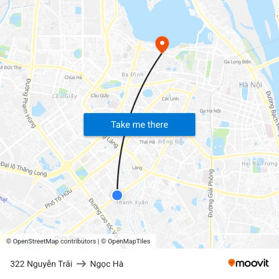 322 Nguyễn Trãi to Ngọc Hà map