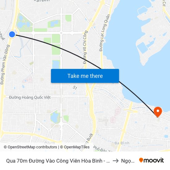 Qua 70m Đường Vào Công Viên Hòa Bình - Phạm Văn Đồng to Ngọc Hà map