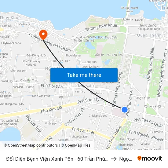 Đối Diện Bệnh Viện Xanh Pôn - 60 Trần Phú (Bộ Tư Pháp) to Ngọc Hà map