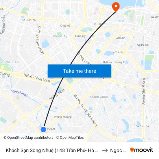 Khách Sạn Sông Nhuệ (148 Trần Phú- Hà Đông) to Ngọc Hà map