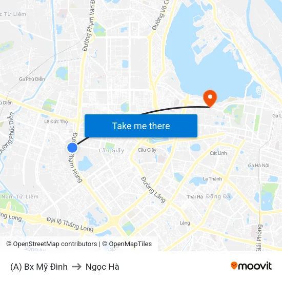 (A) Bx Mỹ Đình to Ngọc Hà map