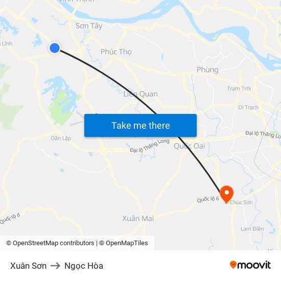 Xuân Sơn to Ngọc Hòa map