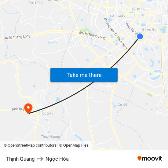 Thịnh Quang to Ngọc Hòa map