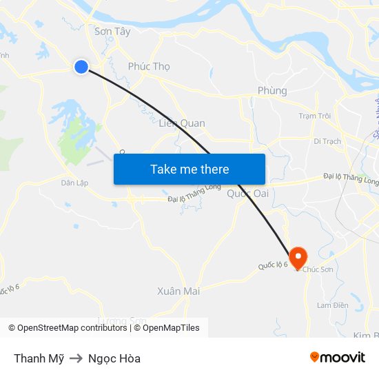 Thanh Mỹ to Ngọc Hòa map