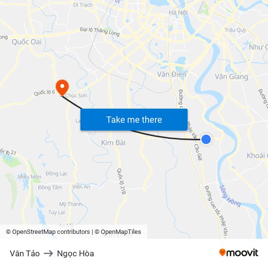 Vân Tảo to Ngọc Hòa map