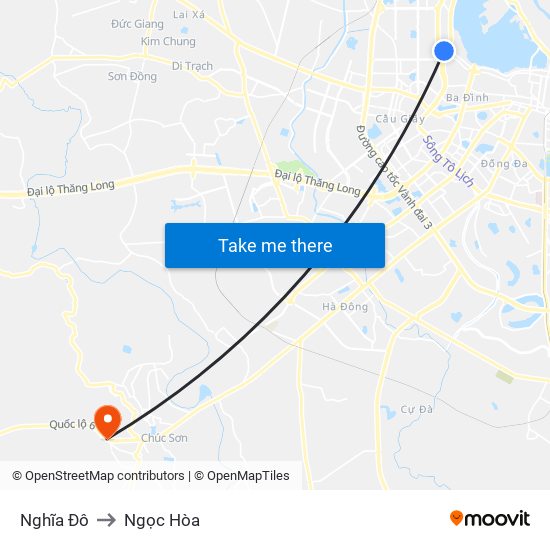 Nghĩa Đô to Ngọc Hòa map