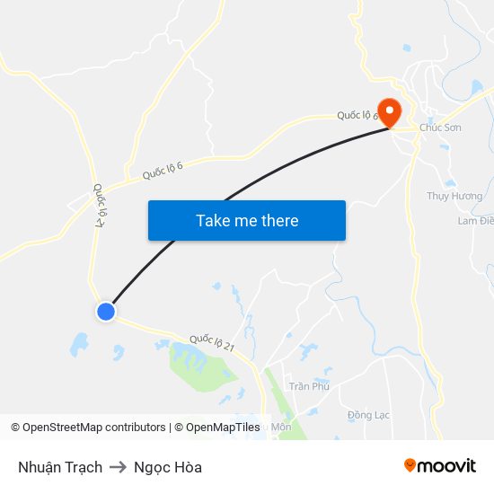 Nhuận Trạch to Ngọc Hòa map