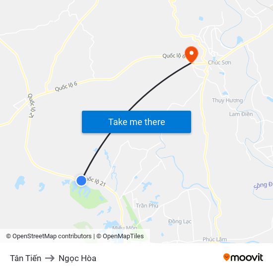 Tân Tiến to Ngọc Hòa map